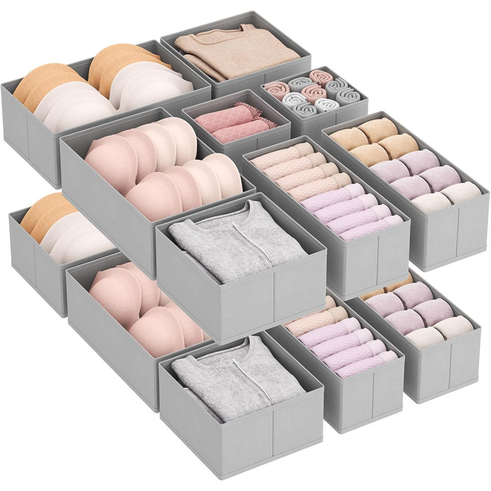Lifewit 16-Piece Drawer Organizer Set, Closet Wardrobe Organizer, Changing Table Drawer Organization System for Wardrobe Bedroom for Clothes, Children's Clothes, Socks, Underwear, Grey