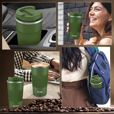 Термокружка KETIEE 510мл, з подвійними стінками, для кави та чаю, оливковий колір