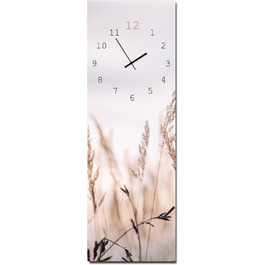 Скляний настінний годинник Calm Grasses 20x60 см безшумний, металеві стрілки, для вітальні та спальні, натуральний дизайн з рослинами, вироблено в ЄС