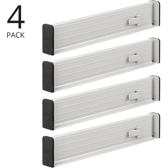 mDesign Adjustable Drawer Divider – Practical Drawer Organizer for Cabinets and Dressers – Flexible Plastic Drawer Dividers – 8-Piece Set – Smoke Gray and Black (Light Gray)