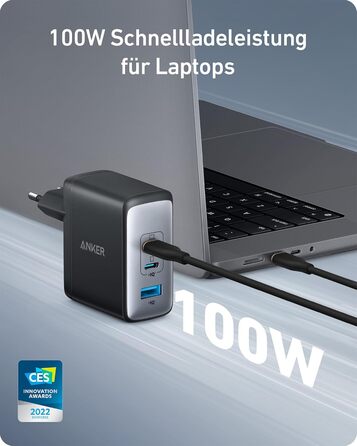 Зарядний пристрій Anker Nano II 100W: 3 порти USB-C для MacBook Pro/Air, iPad, Pixelbook, Galaxy, iPhone, ThinkPad, чорний