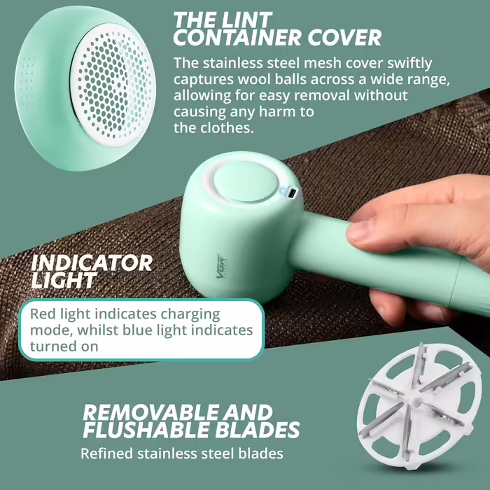 VGR Electric Lint Remover - Rechargeable Fabric Shaver with 6 Blades - Lint Remover for Clothing, Carpet, Sofa - Rechargeable - Pilling Brush Debobbler Defuzzer