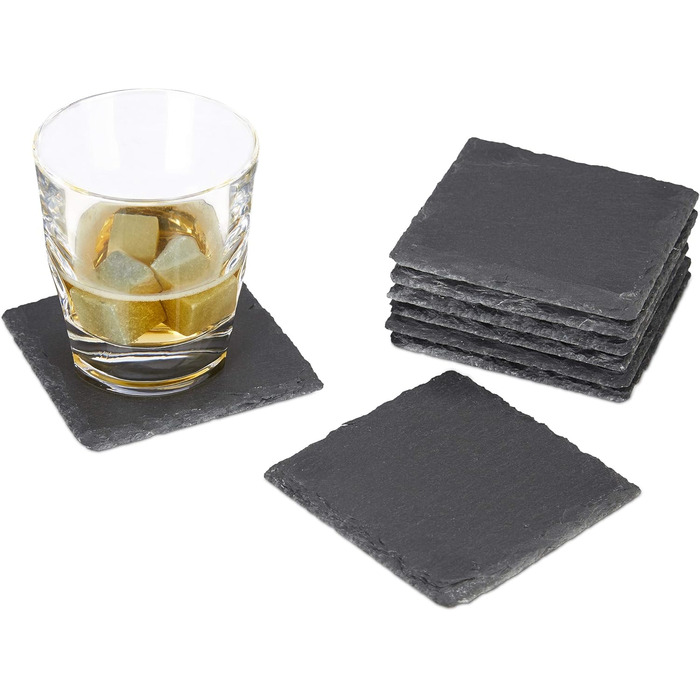 Set of 72 Slate Coasters, square 10x10 cm, easy-care coasters, for glasses, grey