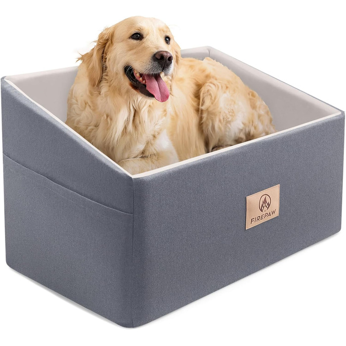 Автокрісло для собак, сіре, велике, з підняттям та кишенями для зберігання, до 25 кг, для великих собак та цуценят