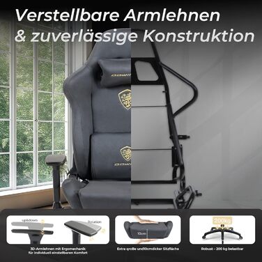 Ігровий крісло Dowinx з мікрофібри: дихаючий, ергономічний, з підніжкою (світло-сірий)