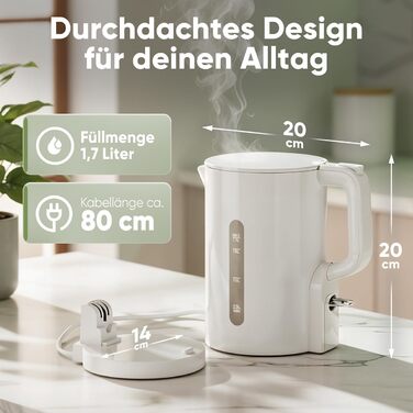 Електричний чайник Bomann WK 6090 CB (1,7л, 2200W, білий) з нержавіючої сталі, BPA Free, з індикатором рівня води та захистом від перегріву