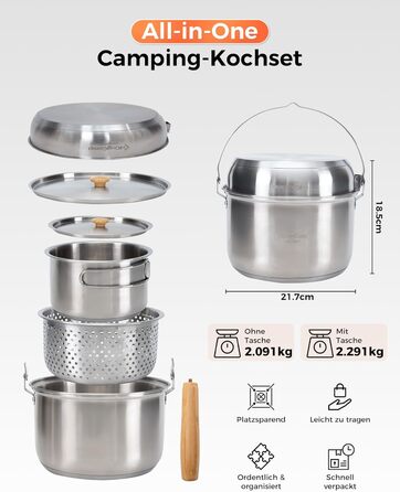 Набір кухонного посуду для кемпінгу KingCamp з антипригарним покриттям (4 шт.)