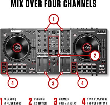 DJ контролер Numark NS4FX 4-канальний з touch-jogwheels, Pads та ефектами, Serato DJ Lite