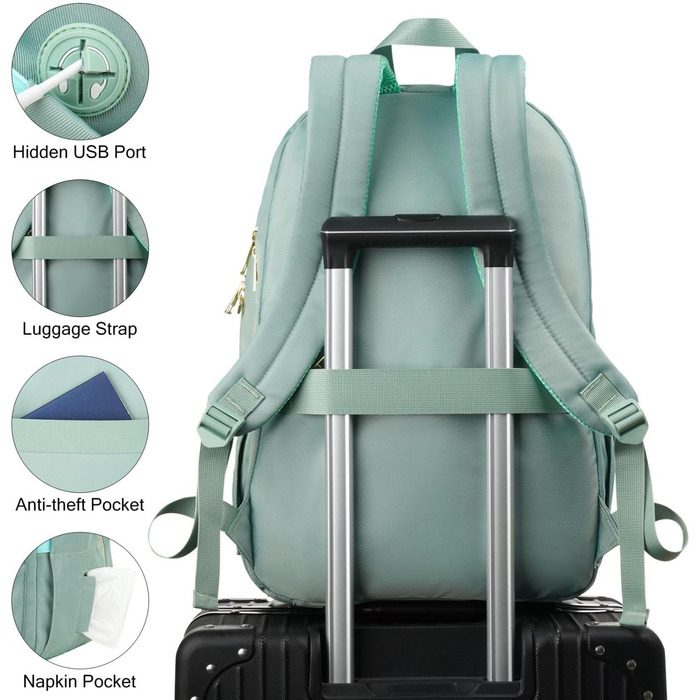 Жіночий рюкзак для ноутбука 17,3 дюйма: ідеальний для навчання, роботи та офісу. Зелений колір