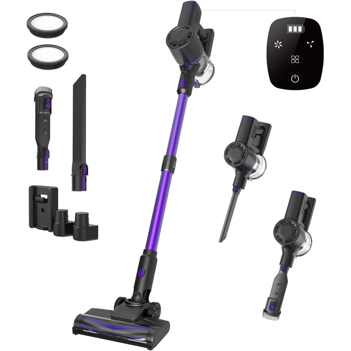Бездротовий пилосос Vexilar V12 Akku: 50 хв роботи, 50 кПа, 450 Вт, антизаплутана щітка, легкий, безщітковий двигун, підходить для твердих підлог, килимів, шерсті тварин (фіолетовий)