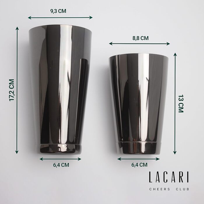 Boston Shaker | Stainless Steel Tin Tin Shaker | Lacari ORIGINAL Cocktail Shaker | Boston Cocktail Shaker | Color: Black | Stainless Steel Cocktail Shaker | Cheers Club
