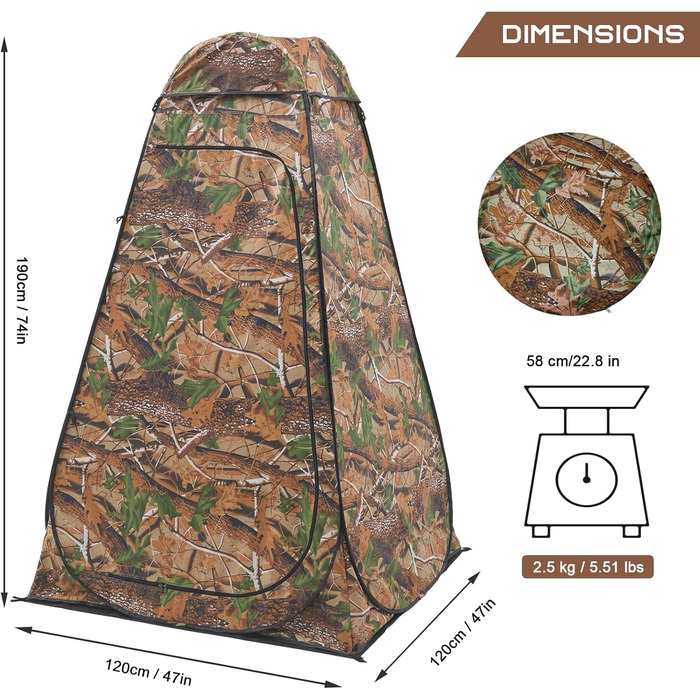 Brian & Dany Pop Up Camping Shower Tent - Portable Changing Tent with Rain Protection & Windows - Outdoor Privacy Shelter, UPF 50+ Waterproof, 120x120x190cm Camo Green