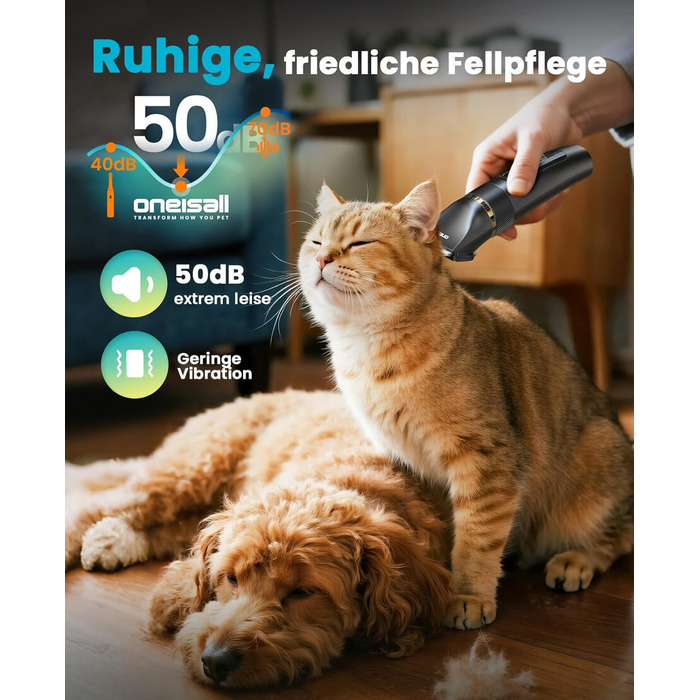 Машинка для стрижки собак Oneisall Leise Hundeschermaschine Upgrade Pro, професійна машинка для собак та котів, акумулятор 2000mAh, водонепроникна IPX7, для догляду за шерстю вдома