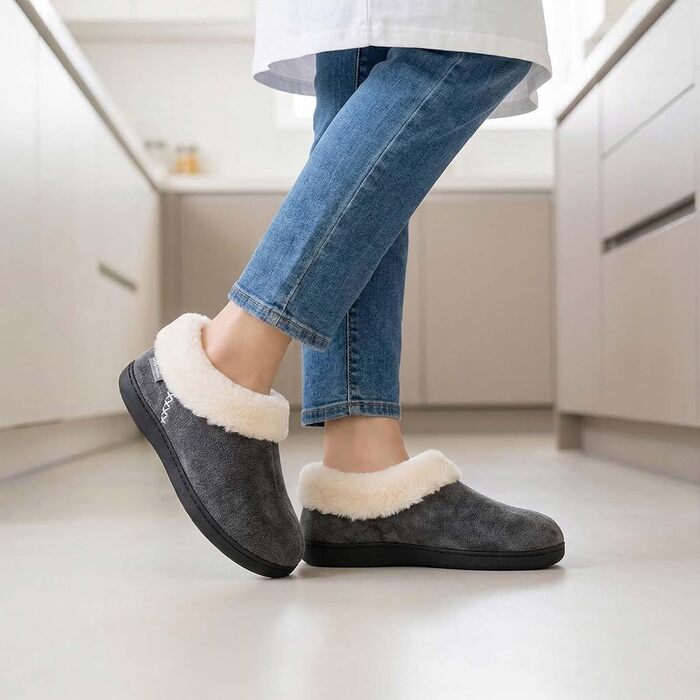 Жіночі зимові капці EverFoams з ефектом пам'яті (Memory Foam), теплі плюшеві та протиковзкі, темно-сірі, розмір 36/37 EU