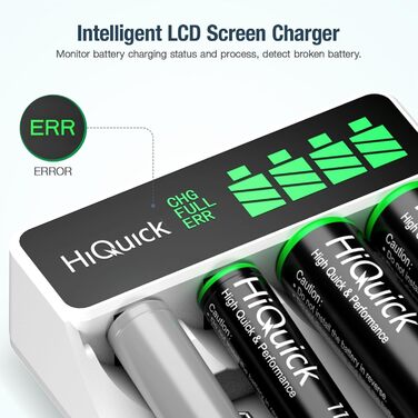 Зарядний пристрій HiQuick для акумуляторів NI-MH/NI-CD AA/AAA з LCD-дисплеєм, 4 слоти, швидка зарядка