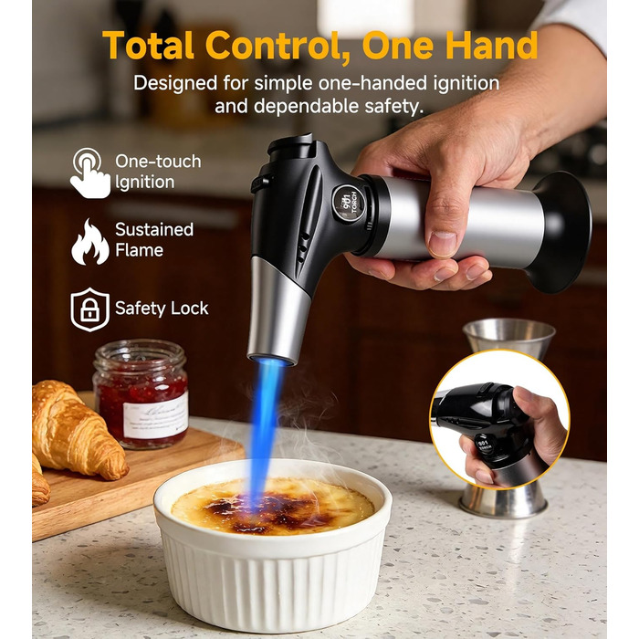 Кулінарний пальник Ankway для карамелізації та фламбування, газовий пальник для крем-брюле з замком безпеки, регульований, чорний (без бутану)