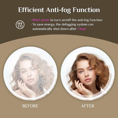 Круглий дзеркало для ванної кімнати Clevich з підсвічуванням, 80 см, сенсорне управління, протитуманне покриття, 3 кольори світла, регулювання яскравості