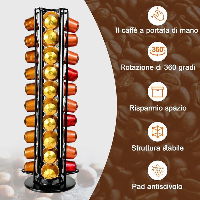 Поворотний тримач для капсул Nespresso OriginalLine на 40 капсул, чорний