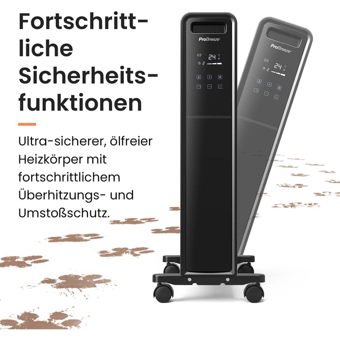 Електричний радіатор Pro Breeze 2000W з таймером, пультом дистанційного керування та термостатом | Економія енергії, 3 режими нагріву, без оливи, чорний