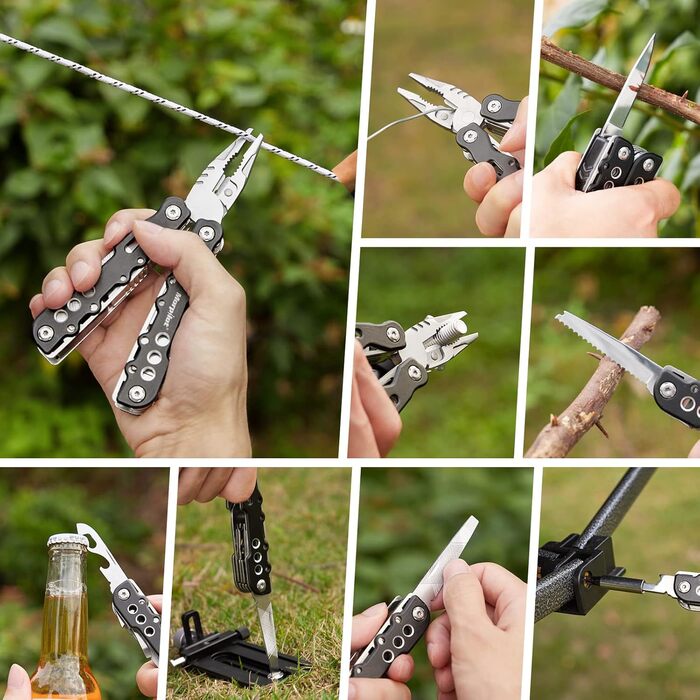Morpilot Мультитул 25 в 1: багатофункціональний інструмент з нержавіючої сталі, 11 біт для шуруповерта, пліер, відкривачка для пляшок, карабін, з чохлом для кріплення до ременя