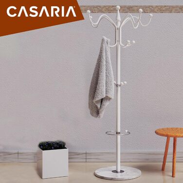 Casaria® Clothes Rack Marble Base Metal 14 Hooks 360° Swivel Stable 37x37x175 cm Entryway Office Coat Rack Clothes Rail Jacket Stand (White, Curved)