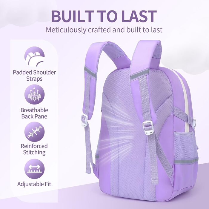 Дитячий рюкзак для школярів: для ноутбука, підручників, з багатьма кишенями, для підлітків, дітей, подорожей, 17 дюймів, фіолетовий