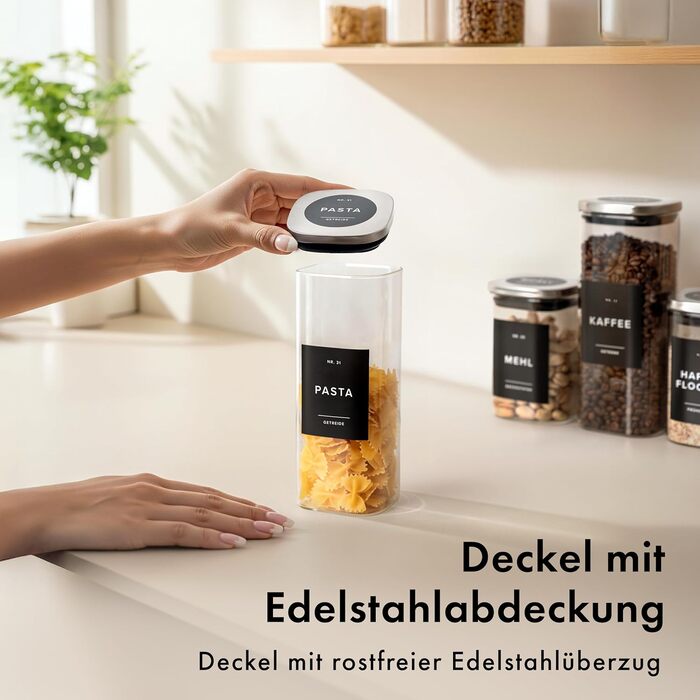 Набір банок для зберігання Edelhaus зі скляною кришкою та нержавіючою сталлю (4x900мл, 8x500мл) з етикетками - герметичні, штабельовані, 3мм скло, 12 шт.