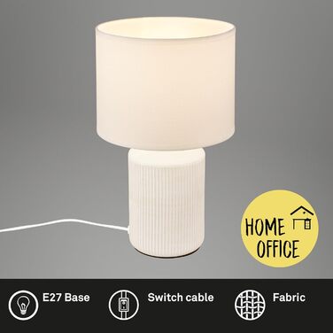Торшер BRILONER з тканинним абажуром, вимикачем на кабелі, керамічним цоколем, 15x28 см (ДxВ), білий