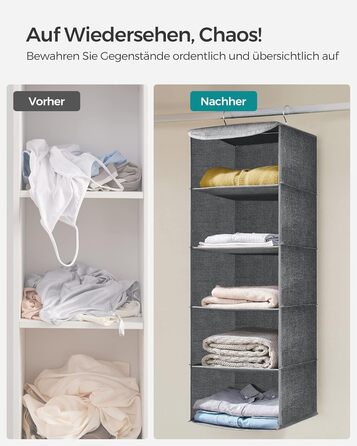 Органайзер для шафи SONGMICS, розкладний, сірий, з металевими гачками та бамбуковими вставками