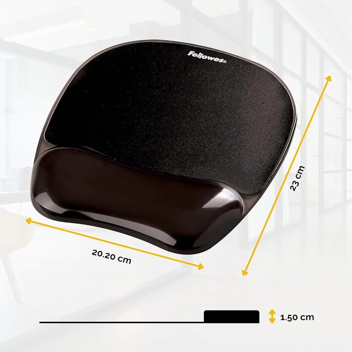 Ергономічний килимок для миші Fellowes Crystals з гелевою підставкою під зап'ястя, чорний