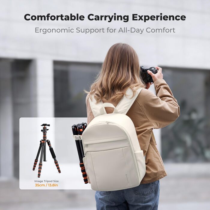 Сумка-рюкзак для фототехніки K&F Concept: компактний та легкий рюкзак для DSLR, дзеркальних камер та штатива з дощовиком, колір слонова кістка
