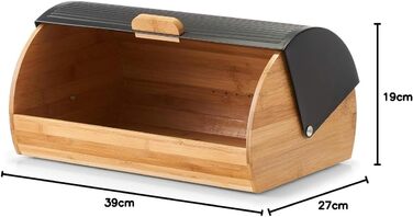Бротокнига Zeller 25365: бамбук/метал, чорний, 39x27x19 см, для зберігання хліба. Сучасна чорна коробка для хліба, безпечна для харчових продуктів.