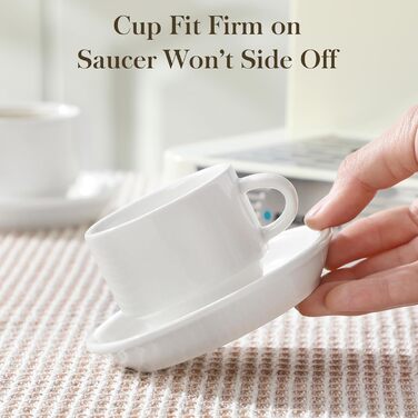 Набір чашок еспресо MALACASA 4 шт., 75 мл, з підставками та стійкою, біле порцелянове виробництво Італії, сумісні з посудомийною машиною, серія Regular 75 мл