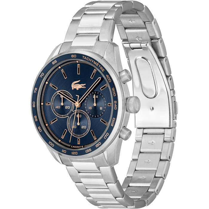Годинник чоловічий Lacoste Boston Chronograph кварцовий з шкіряним або металевим браслетом (Navy, Метал)