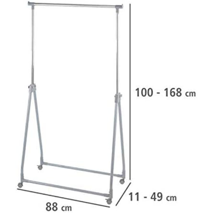 WENKO Clothes Rack Folding, Clothes Storage with Adjustable Clothes Rail and Wheels, Plastic/Metal, 88 x 100-168 x 11-49 cm, Chrome/Grey