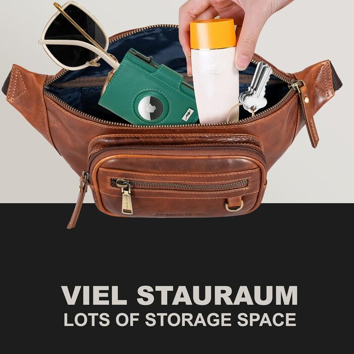 Чоловіча поясна сумка Marc Peter® Varadero з натуральної шкіри Наппа | Перехресна сумка на пояс для чоловіків та жінок | Шкіряна сумка через плече | Hip Bag | Колір: Восковий коричневий