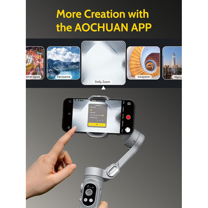 Стабілізатор для смартфона AOCHUAN з 3 осями, з функцією розпізнавання облич, вбудованим світлом, 1/4