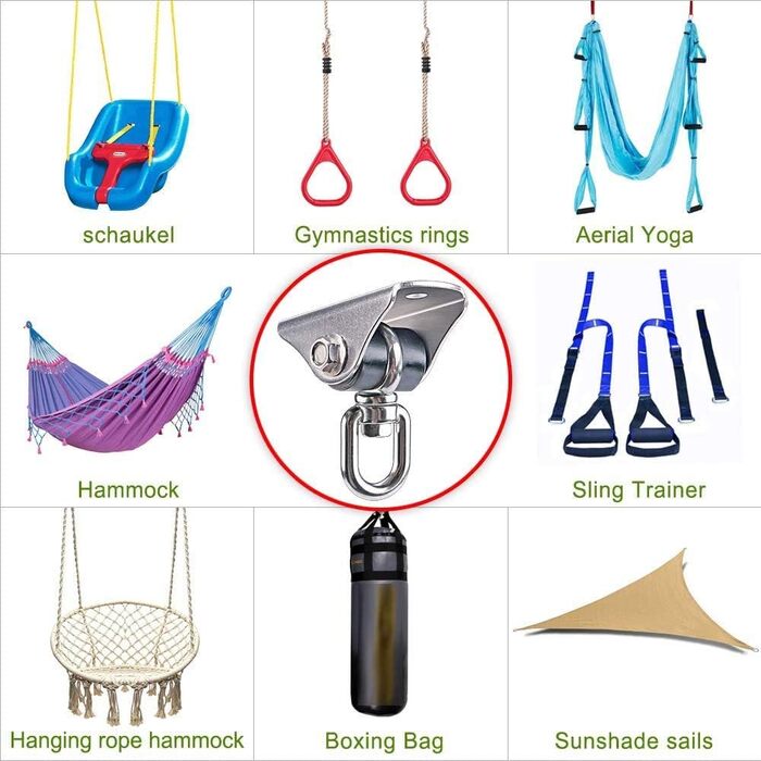 BeneLabel 2-Pack Heavy-Duty Ceiling Hook, Hammock Attachment, Stainless Steel 360° Swivel Hanging Chair Suspension Silent Bushing Screw for Wooden Beams/Concrete Ceilings Yoga Punching Bag Ceiling Bracket, Up to 726kg