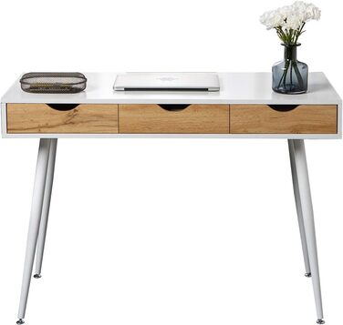 Soges Metal and E1 Wood Desk with 3 Drawers - 110x50x78cm White Office Writing Table for Storage