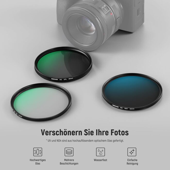 Набір фільтрів для об'єктива NEEWER UV/CPL/ND: UV, CPL, ND4 (55 мм) з кейсом