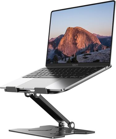 Adjustable Laptop Stand for Desk - Portable Aluminum Laptop Riser, Foldable, Fits HP 10-16 Inch Laptops, Black
