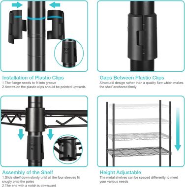 KZOBYD Clothes Rack, Coat Rack with 6 Height-Adjustable Shelves, Clothes Rail with 4 Hanging Compartments, Plenty of Space, for Bedroom, Living Room (Black)
