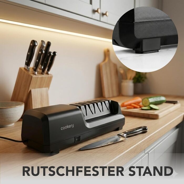 Електричний точило для ножів Cookery 4-ступеневе | Професійний точило з алмазним покриттям для кухонних ножів | Чорний