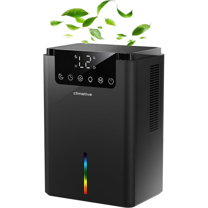 Електричний осушувач повітря Climative ION 12L/24h з Wi-Fi та очищувачем повітря для дому, квартири, ванної кімнати. Захист від вологи та плісняви до 20 м². Чорний Luxe 070