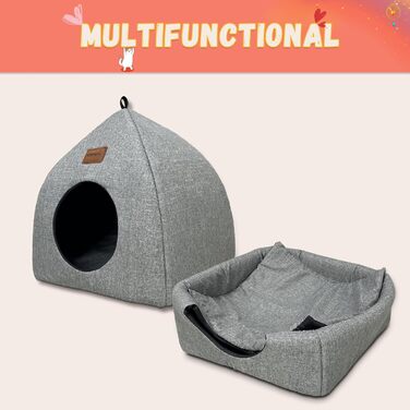 Кіт-будиночок Katzenhöhle для дому з подушкою, складаний, миючий, зручний, сірий, 40x40x35 см