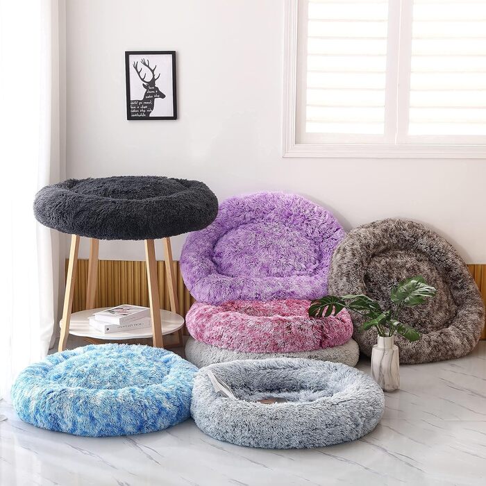 Крісло-гніздо для собак XXXL, кругле, знімний, пральний чохол, анти-тривожне, штучне хутро, м'яке, зручне, пухнасте ліжко для домашніх тварин (115 см, коричневе)