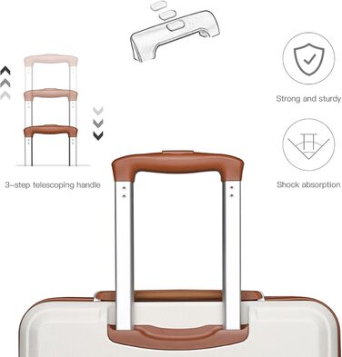 This suitcase trolley hard shell carry-on luggage with twin wheels, lightweight ABS cabin trolley, travel suitcase with combination lock, 55cm (Cream White)