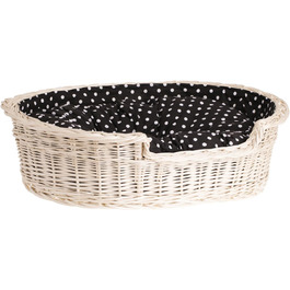 Wicker Dog Basket for Dog and Cat - Dog Bed, Cat Bed with Cushion, Pet Basket, Woven Cat Basket 60x43 H19 cm (80 x 60 x 26 cm, Beige)