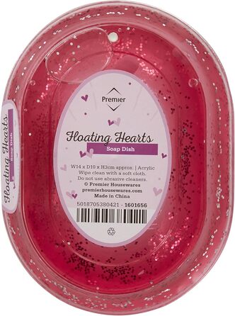 Миска для мила Premier Housewares з акрилу, з плаваючими сердечками, прозора/червона, 10 x 14 x 3 см