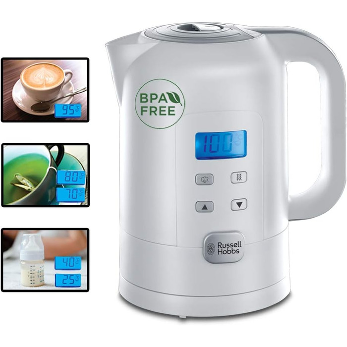 Russell Hobbs Kettle with Temperature Setting Digital [25°-100°C, e.g. for baby food, target & actual temperature LCD display] Precision Control (1.7l, 2200W, keep-warm function, baby milk) 21150-70